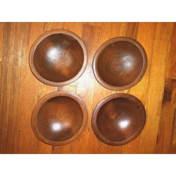 Set of 4 wood bowls VTG WOODCRAFTERY MADE IN AMERICA ovoid RUSTIC FARMHOUSE - Picture 11 of 12